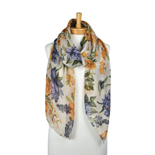 Load image into Gallery viewer, THSS2883: Milk White: Peony Rose Garden Scarf
