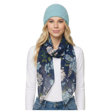 Load image into Gallery viewer, THSS2884: Navy Blue: Peony Rose Garden Scarf
