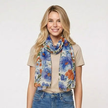 Load image into Gallery viewer, THSS2885: Blue: Botanical Garden Floral Scarf
