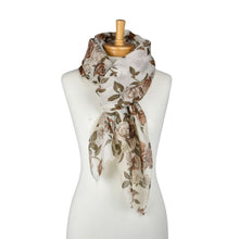 Load image into Gallery viewer, THSS2889: White Brown: Vintage Rose Garden Scarf
