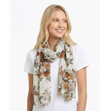 Load image into Gallery viewer, THSS2889: White Brown: Vintage Rose Garden Scarf
