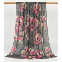 Load image into Gallery viewer, THSS2890: Grey Pink: Vintage Rose Garden Scarf
