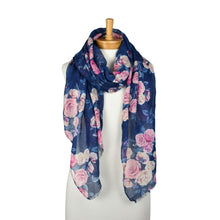 Load image into Gallery viewer, THSS2891: Navy Pink: Vintage Rose Garden Scarf
