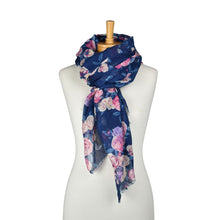 Load image into Gallery viewer, THSS2891: Navy Pink: Vintage Rose Garden Scarf
