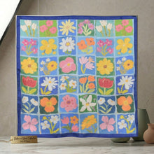 Load image into Gallery viewer, THSS2914: Blue: Floral Checkered Square Scarf
