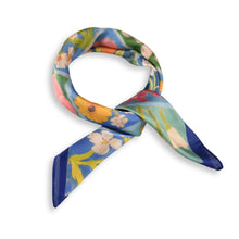 Load image into Gallery viewer, THSS2914: Blue: Floral Checkered Square Scarf
