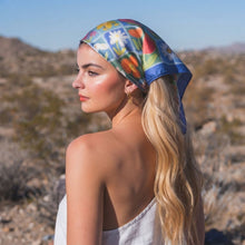 Load image into Gallery viewer, THSS2914: Blue: Floral Checkered Square Scarf
