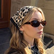 Load image into Gallery viewer, THSS2933: Ivory: Leopard Square Scarf
