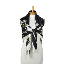 Load image into Gallery viewer, THSS2940: Black: Magnolia Floral Square Scarf
