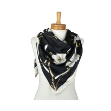 Load image into Gallery viewer, THSS2940: Black: Magnolia Floral Square Scarf
