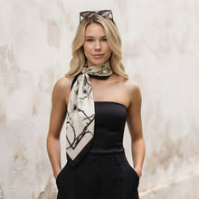 Load image into Gallery viewer, THSS2941: White: Magnolia Floral Square Scarf

