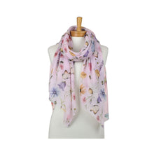 Load image into Gallery viewer, THSS2963: Pink: Butterflies, Bees, Flowers Scarf
