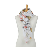 Load image into Gallery viewer, THSS2964: White: Birds, Leaves, Flowers Scarf
