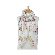 Load image into Gallery viewer, THSS2964: White: Birds, Leaves, Flowers Scarf
