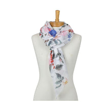 Load image into Gallery viewer, THSS2968: White: Flower Bird Garden Scarf
