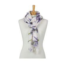 Load image into Gallery viewer, THSS2973: White: Lavender Flowers with Bees Scarf
