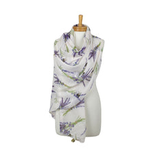 Load image into Gallery viewer, THSS2973: White: Lavender Flowers with Bees Scarf
