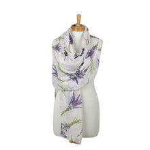 Load image into Gallery viewer, THSS2973: White: Lavender Flowers with Bees Scarf
