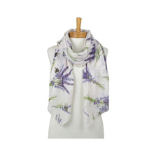 Load image into Gallery viewer, THSS2973: White: Lavender Flowers with Bees Scarf
