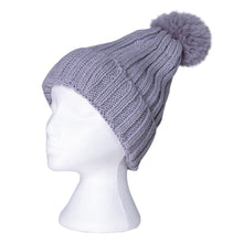 Load image into Gallery viewer, THSBE1001: Grey: Faux Pom Pom Ribbed Beanie - J'adore Gifts 
