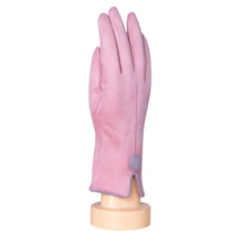 Load image into Gallery viewer, THSG1070: Pink: One Button Grey Border Gloves
